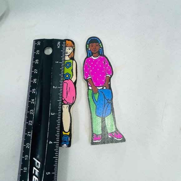 Vintage Inspired Wooden Children Figurines Set Wedgies Career Lot of 2 Stained - Picture 4 of 7